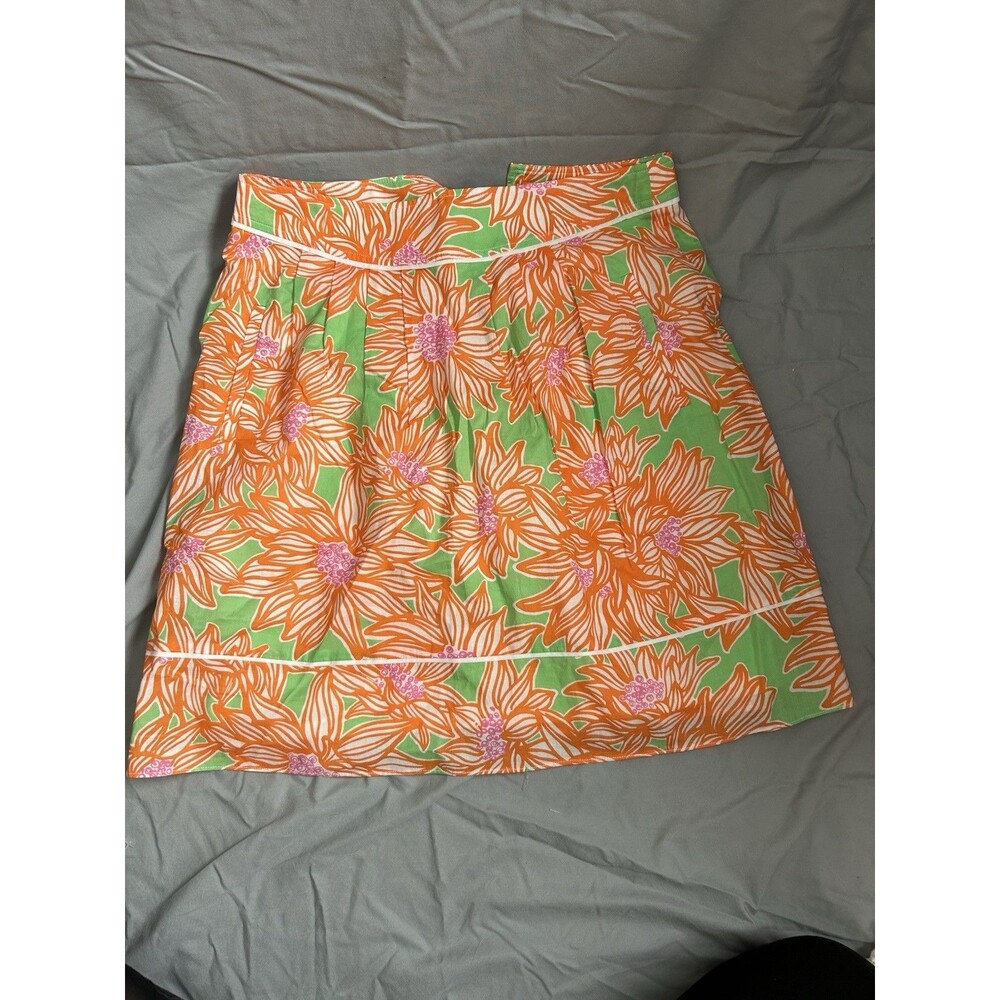 Lilly Pulitzer Fayette Avocado Green Orange Crush Lawn Skirt‎ Summer Floral Sz 6